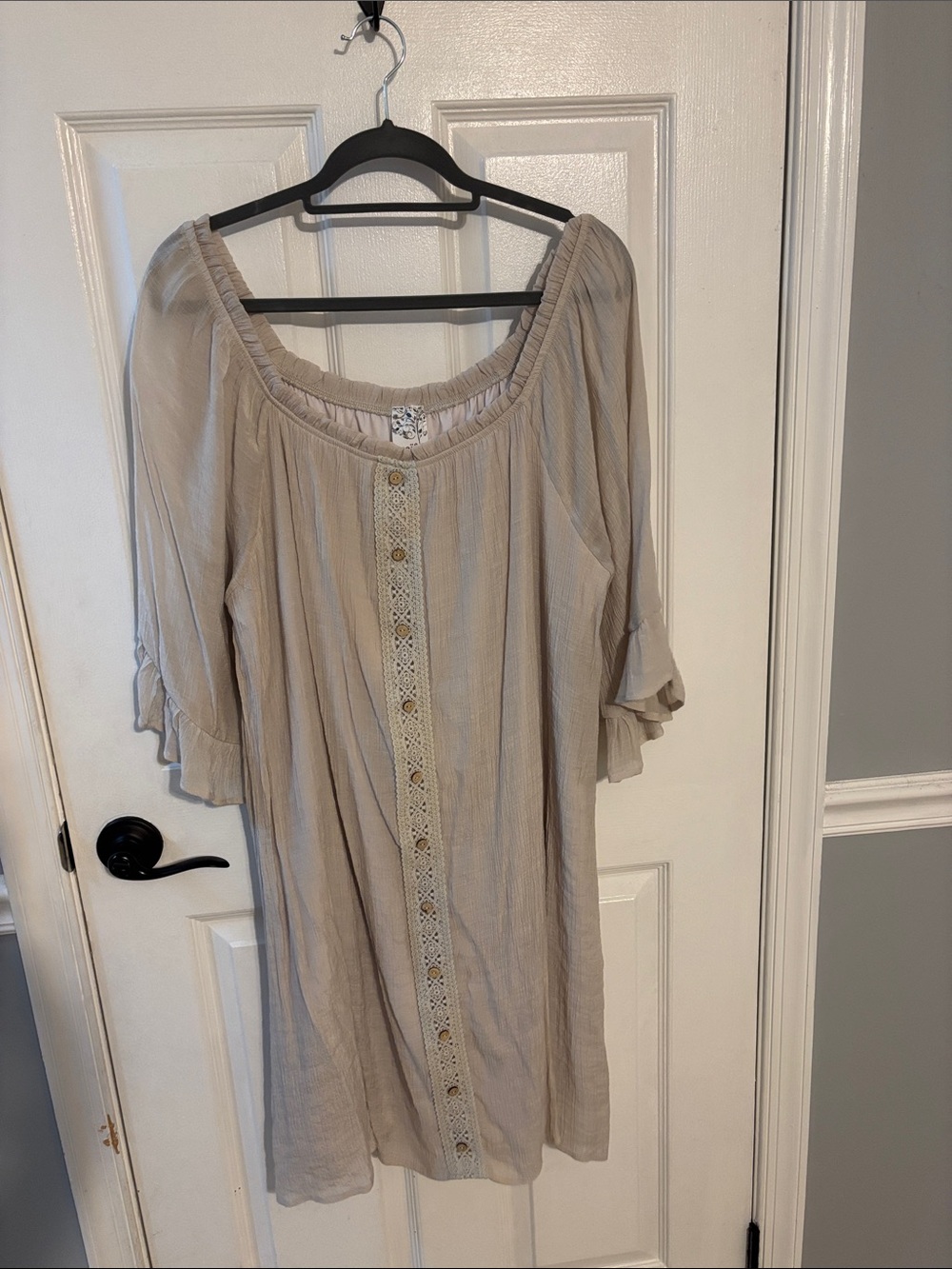 NAIF Neutral Beige Crochet-Front Peasant Dress (A26)